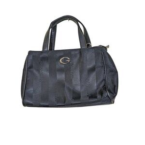 Guess Black Canvas Micro Mini Bag Tone on Tone Stripes Logo